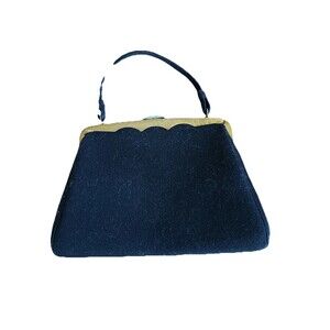 Fabrique Vintage 50s Glam Mod Wife Gold Metal Scalloped Wool Handbag‎
